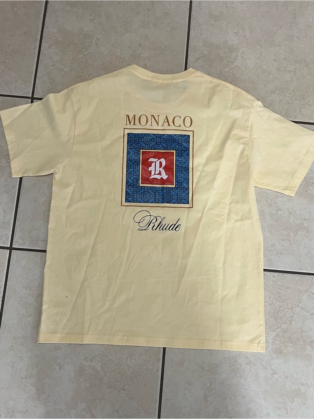 Rhude Pale Yellow Short-Sleeve Monaco Back Graphic Tee